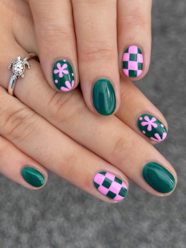 trendy-pink-green-bright-summer-nails